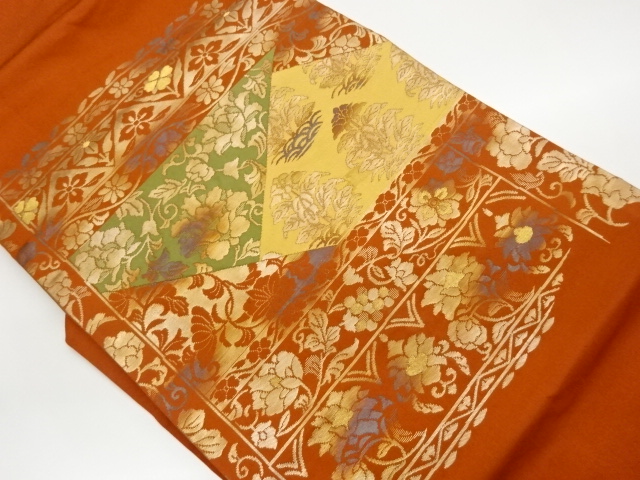 JAPANESE NAGOYA OBI / WOVEN FLOWER ARABESQUE / KINRANDE